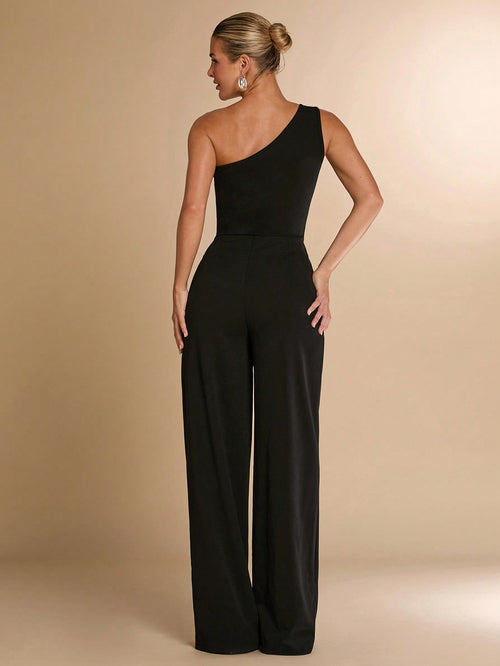 Macacão Assimétrico Um Ombro Só Feminino Elegante